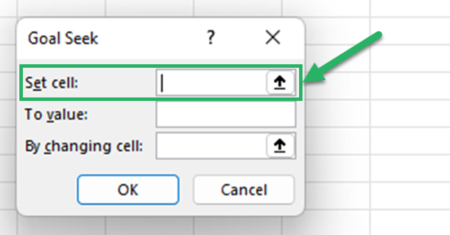 Select the formula cell that you want to get the desired result into the set cell box.
