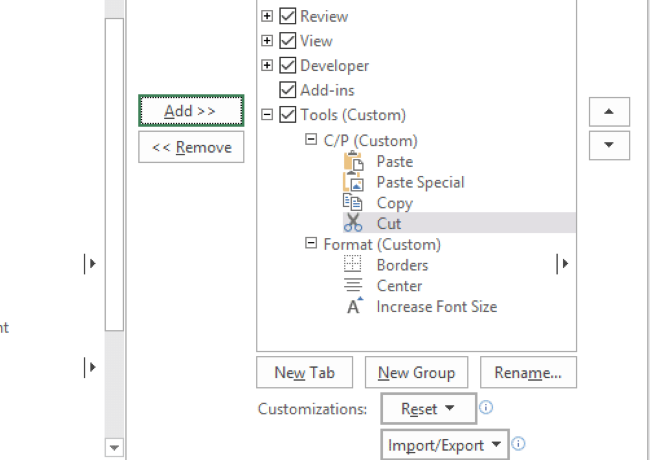 Add other commands to the excel ribbon