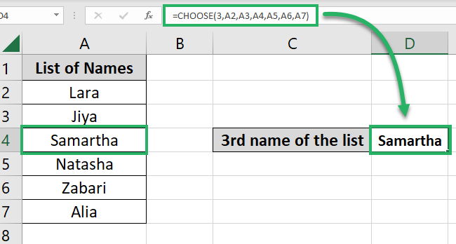 The CHOOSE function returns the value