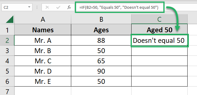 IF function formula returns the results