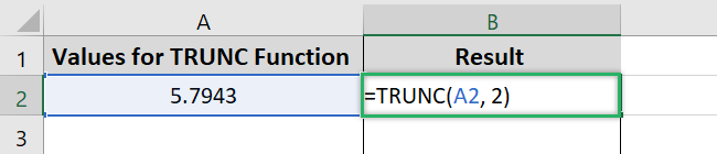 Numeric value for the formula 