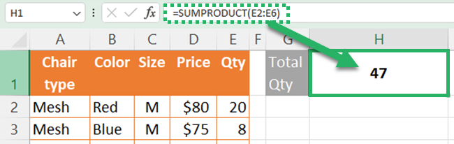 Selecting only one array to get the total of that array - SUMPRODUCT - Excel function