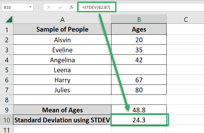 STDEV finds the standard deviation