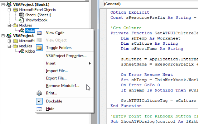 excel vba editor module code window