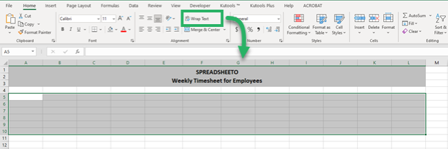 Option to Wrap text in Excel sheet