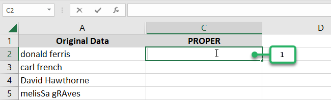 click cell in new column to capitalize first letter using proper function