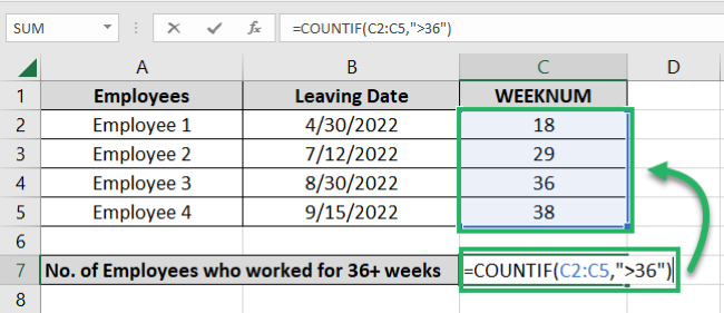 Writing the COUNTIF function