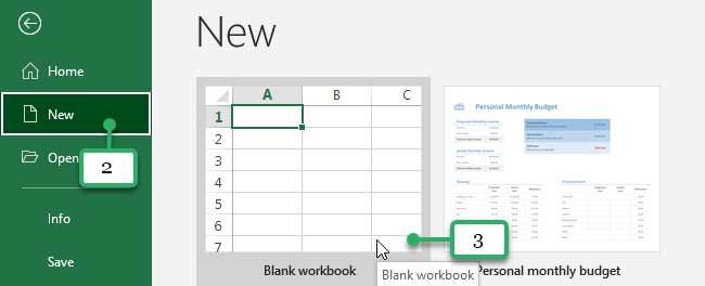 click create a new workbook