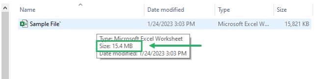 06 default format Sample file size in default format
