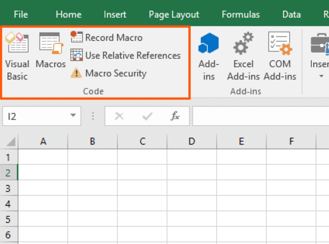 excel developer tab the code section