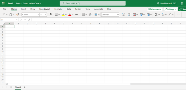 Excel online spreadsheet interface 