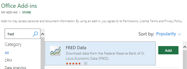 Microsoft Excel add ins - FRED Data for done-for-you data mining