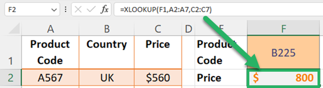 The XLOOKUP returns the corresponding value for the selected lookup value.