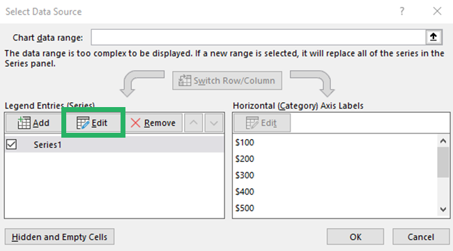 Select Data Source dialog box - data point. 