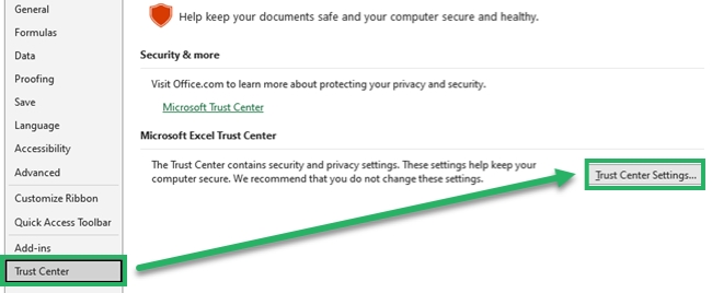 Trust Center Settings