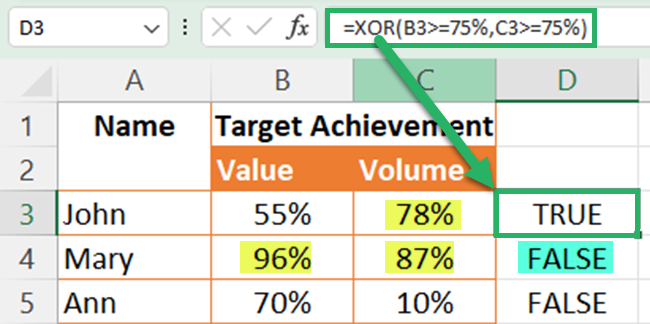 Using the XOR instead of OR function