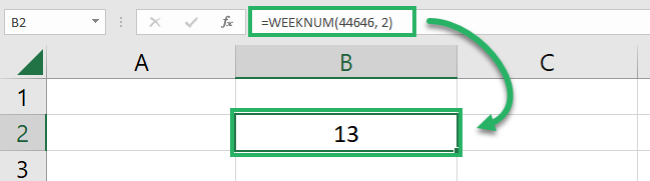 WEEKNUM returns the week's number