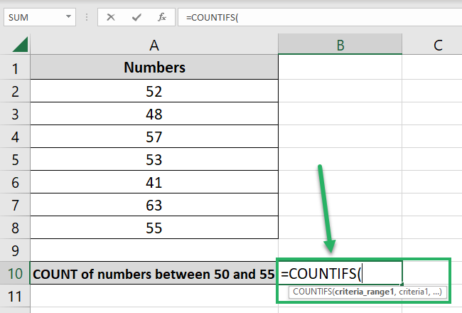 Writing the COUNTIFS function