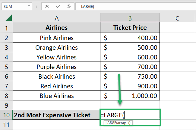 Writing the LARGE function