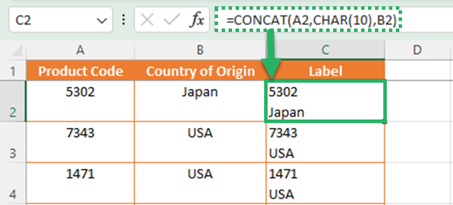 Excel concatenate function - Format cells with CHAR(10) - line feed