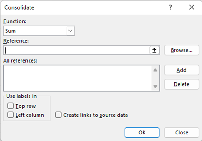 07 consolidate dialog Dialog box to consolidate data
