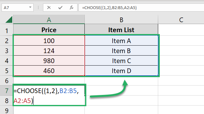 CHOOSE function with range references