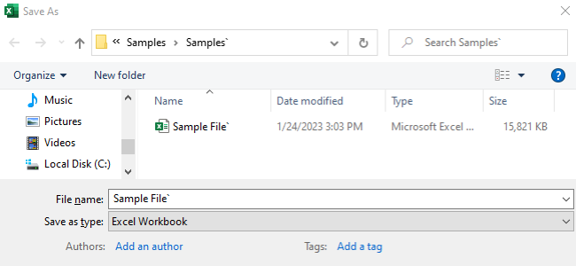 07 save as dialog Save As dialog box to save workbooks.