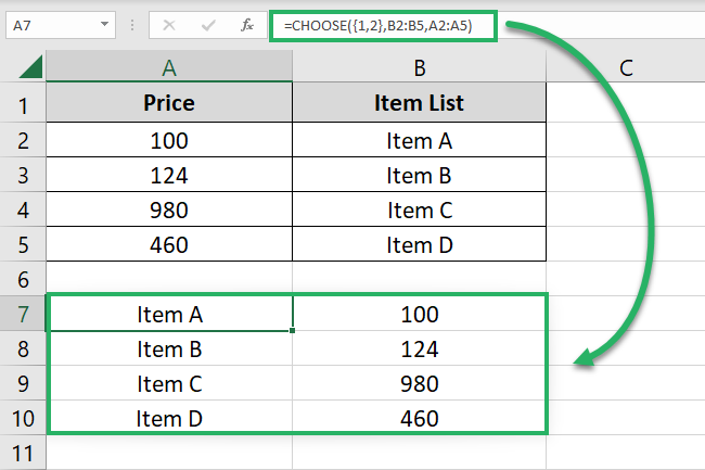 CHOOSE function shuffles the table