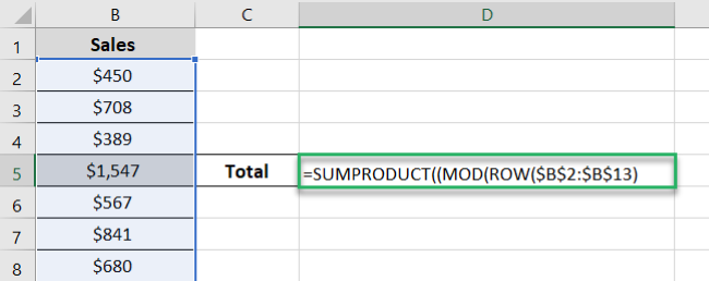 Formula for MOD - error value 