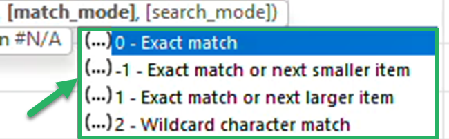 Selecting the match mode. 0 means exact match