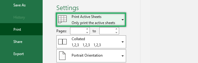 Selecting Print Active sheets