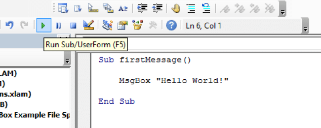 excel vba msgbox: running the simple message box