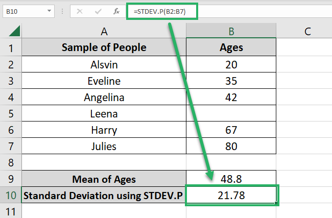 STDEV.P finds the standard deviation