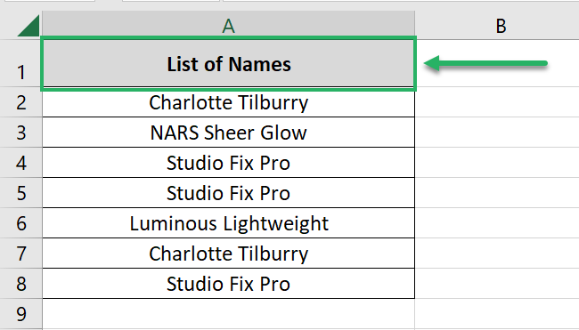 Selection of the column header