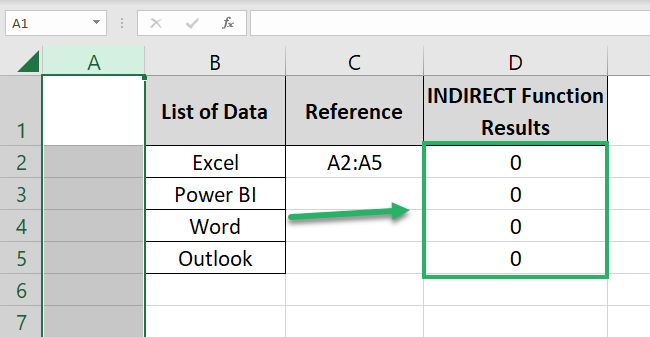 The INDIRECT function doesn’t update results