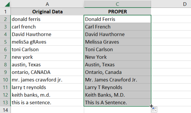 flash fill entire column