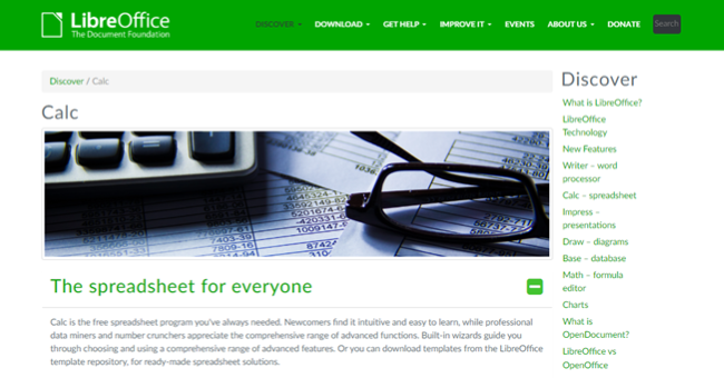 LibreOffice Calc homepage