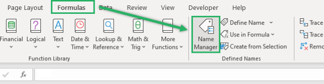 Selecting the Name Manager for creating dynamic named ranges. 