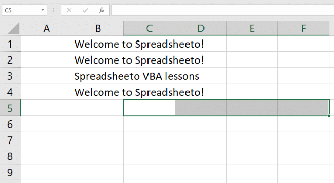 vba range object selected example of different cell references