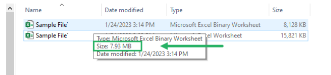 09 size xlsb Size of sample file in XLSB file format.