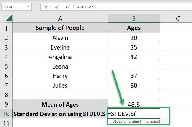 Writing the STDEV.S function