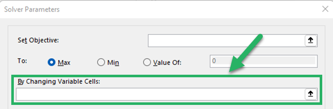 Solver parameters window - By changing variable cells