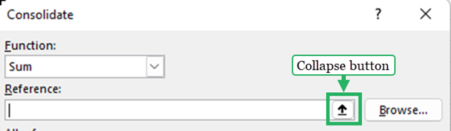 10 collapse button Click collapse button to select source data to combine sheets