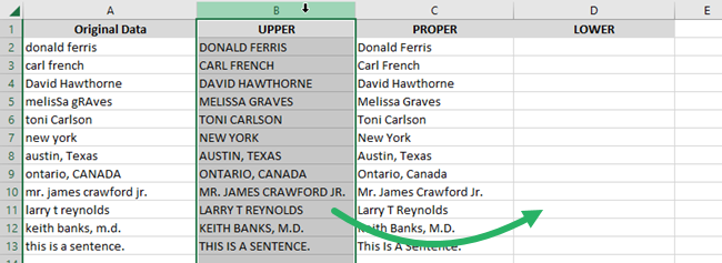 data in column b
