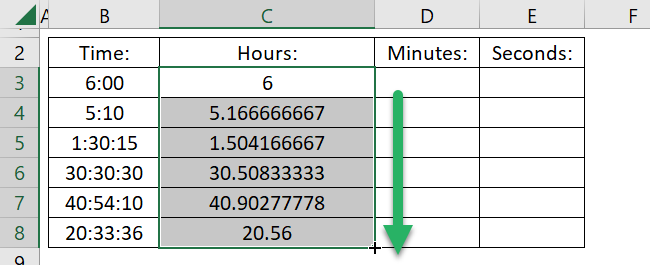 total hours in decimal numbers