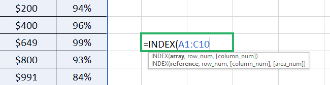 INDEX formula array form 