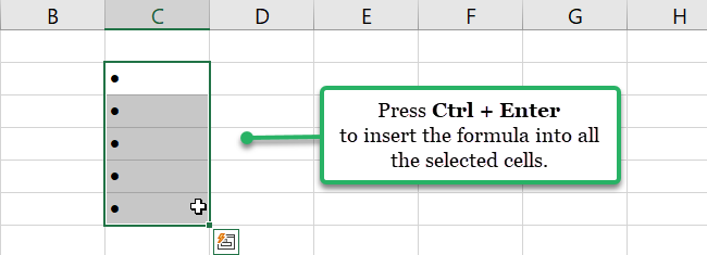 bullet points in Excel