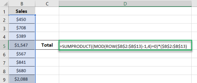 Add values for even rows nth cell 