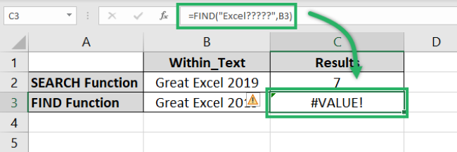 FIND function result with wildcard characters