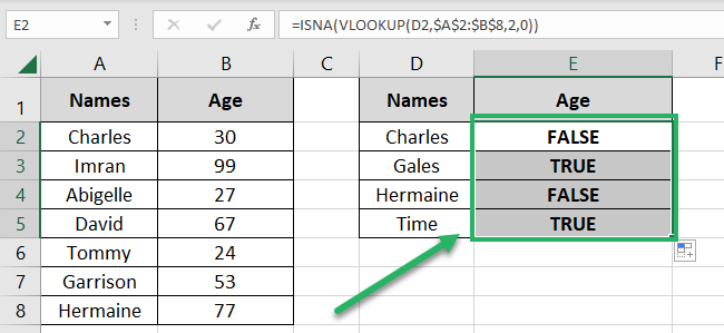 11 return true false Excel ISNA returns TRUE FALSE